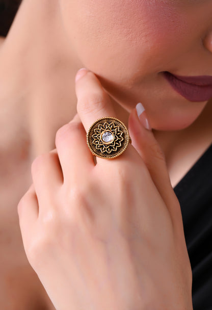 Midnight Bloom Statement Ring