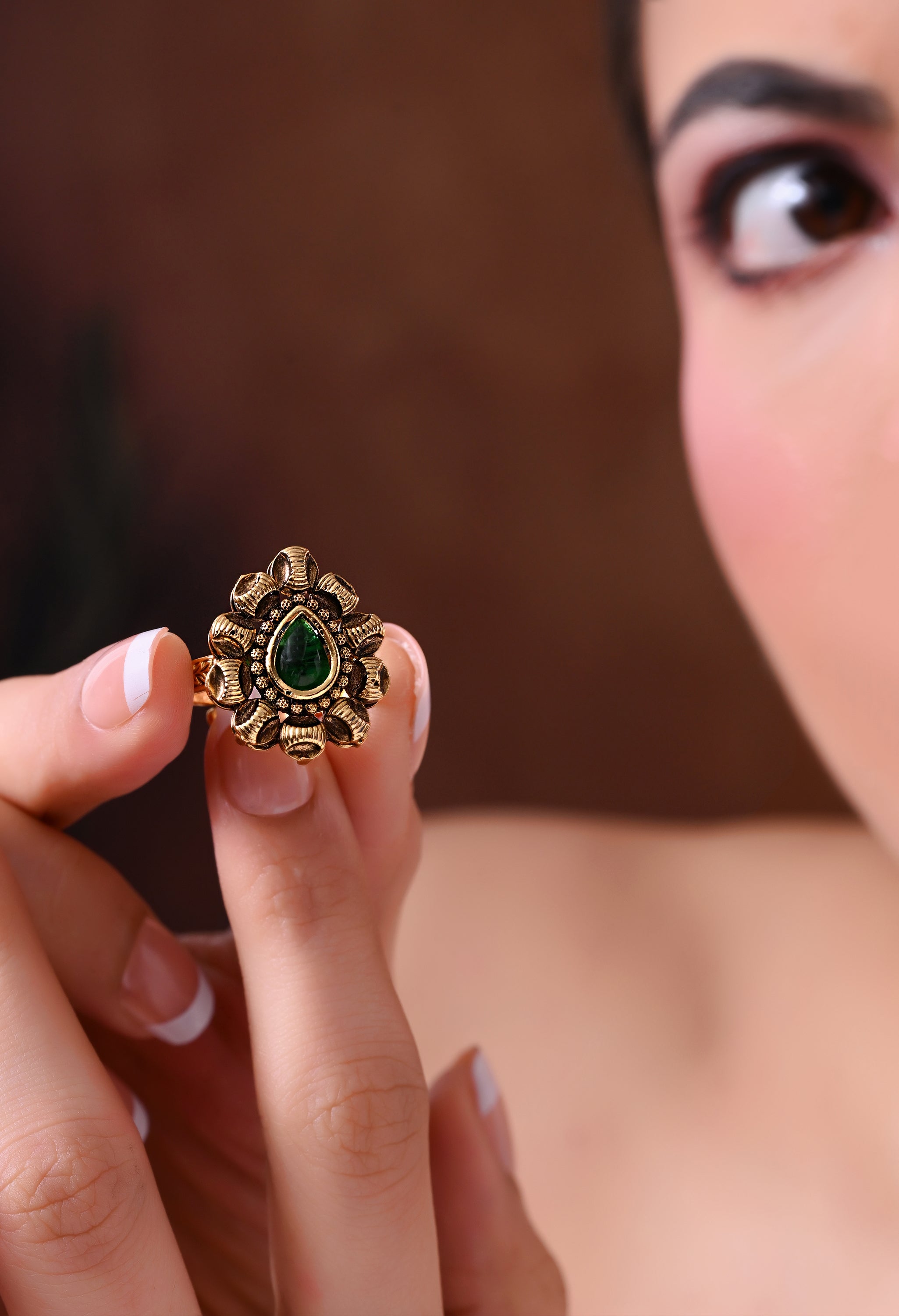 Emerald Petal Grace Ring
