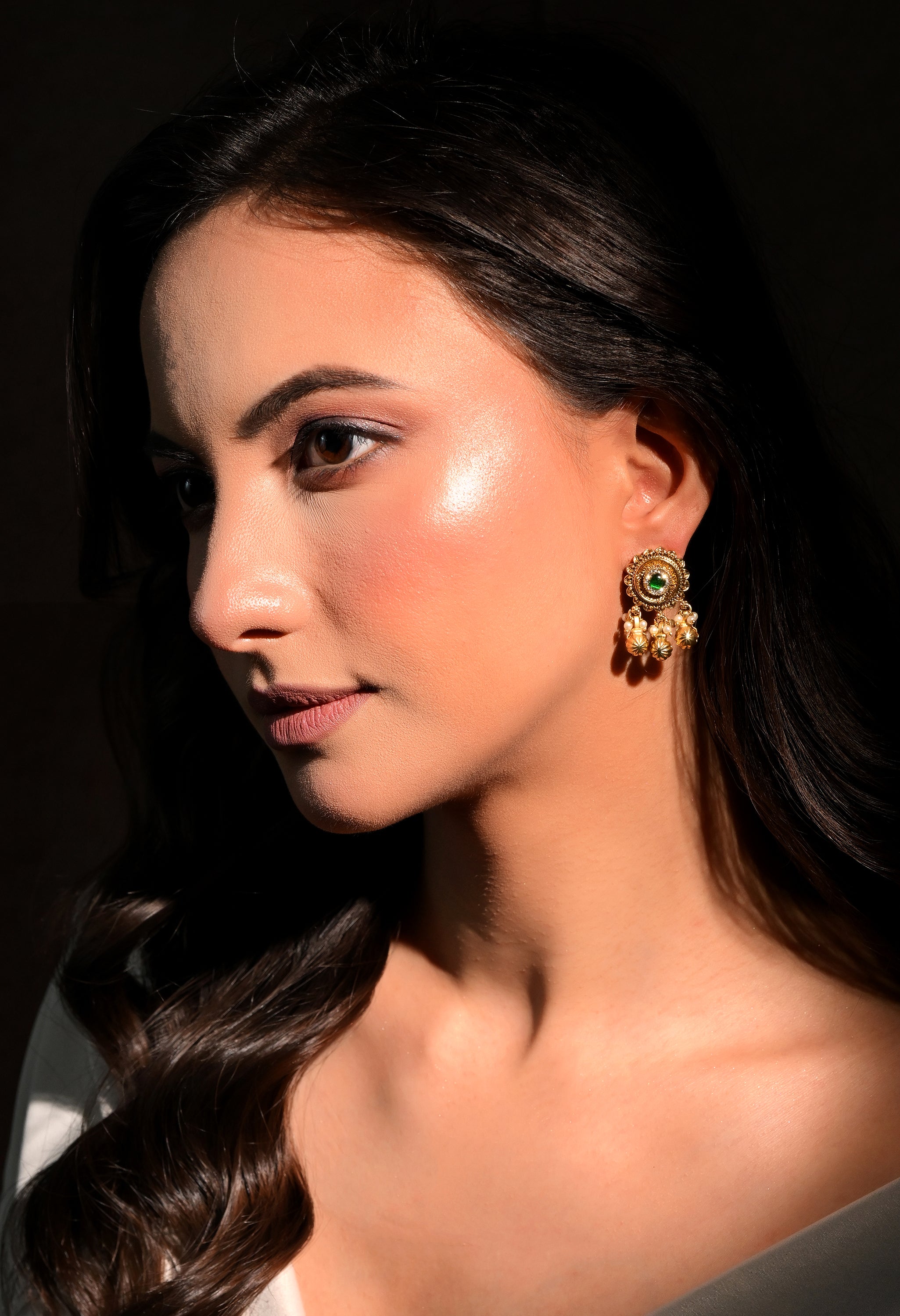 Emerald Glow Chandrika Earrings