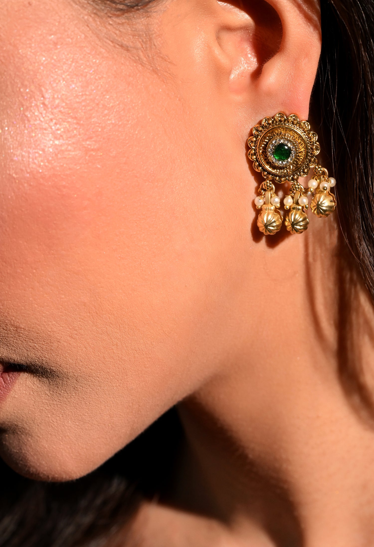 Emerald Glow Chandrika Earrings