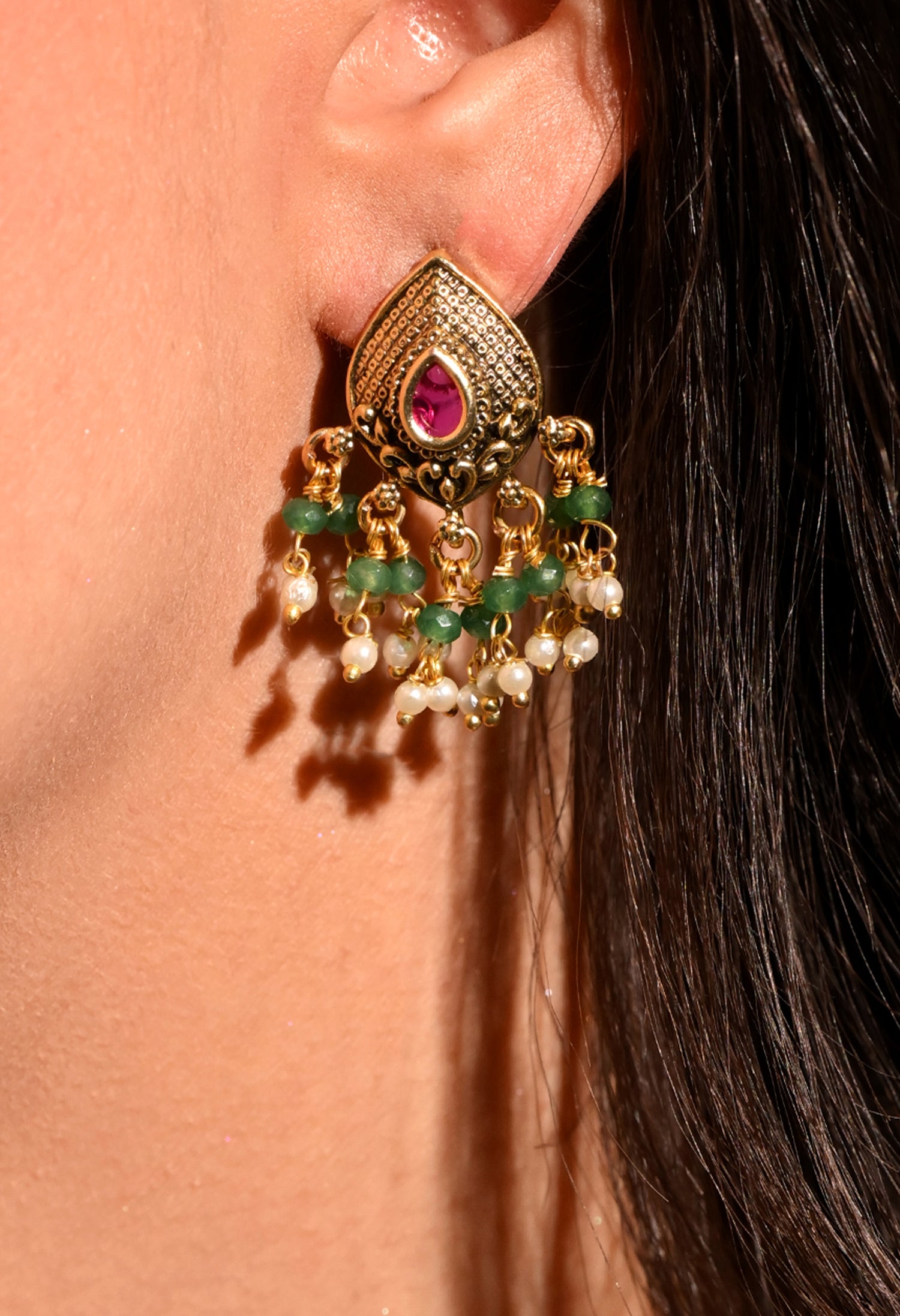 Ruby Dewdrop Chandbali
