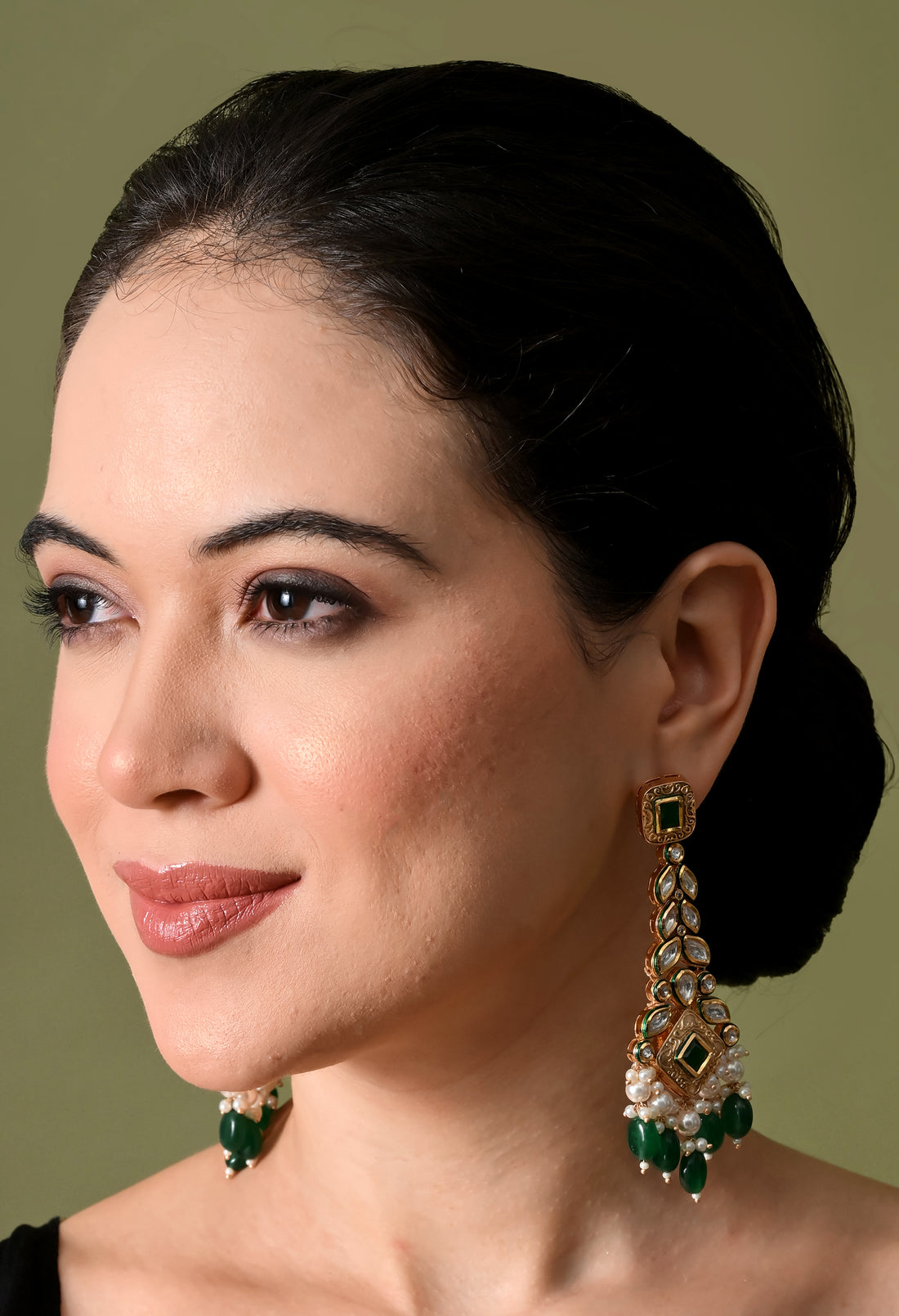 Golden Green Royal Drop Earrings