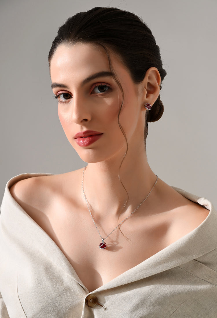 Crimson Charm Heart Pendant Set For Woman
