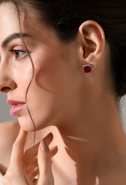 Crimson Luxe Square Studs