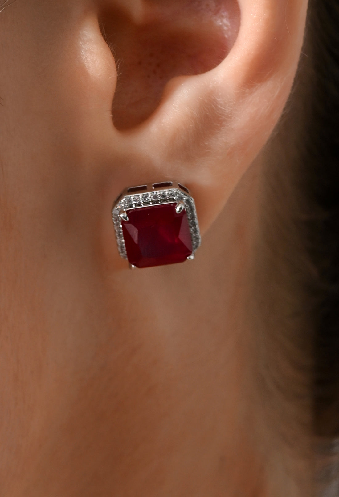 Crimson Luxe Square Studs