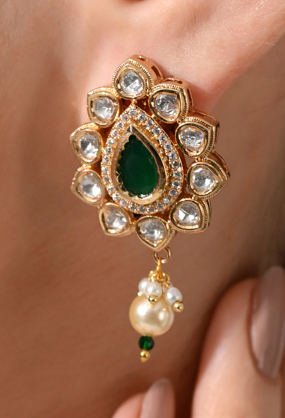Regal Emerald Kundan Drop Earrings
