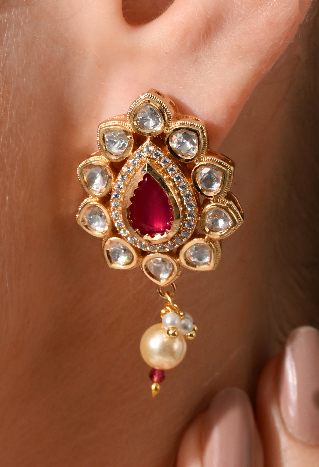 Royal Ruby Kundan Drop Earrings