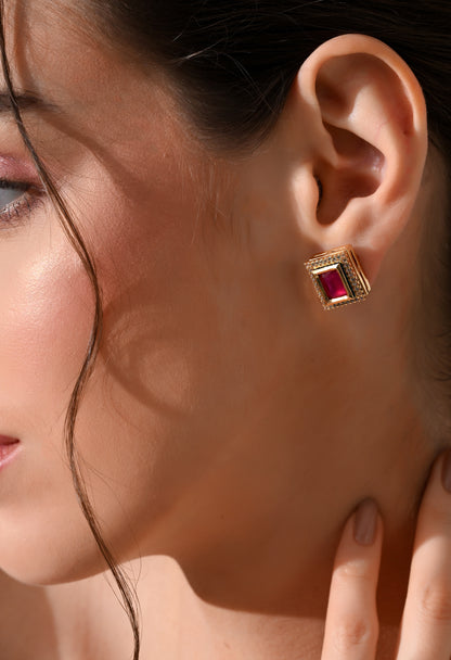 Crimson Royale Square Earrings