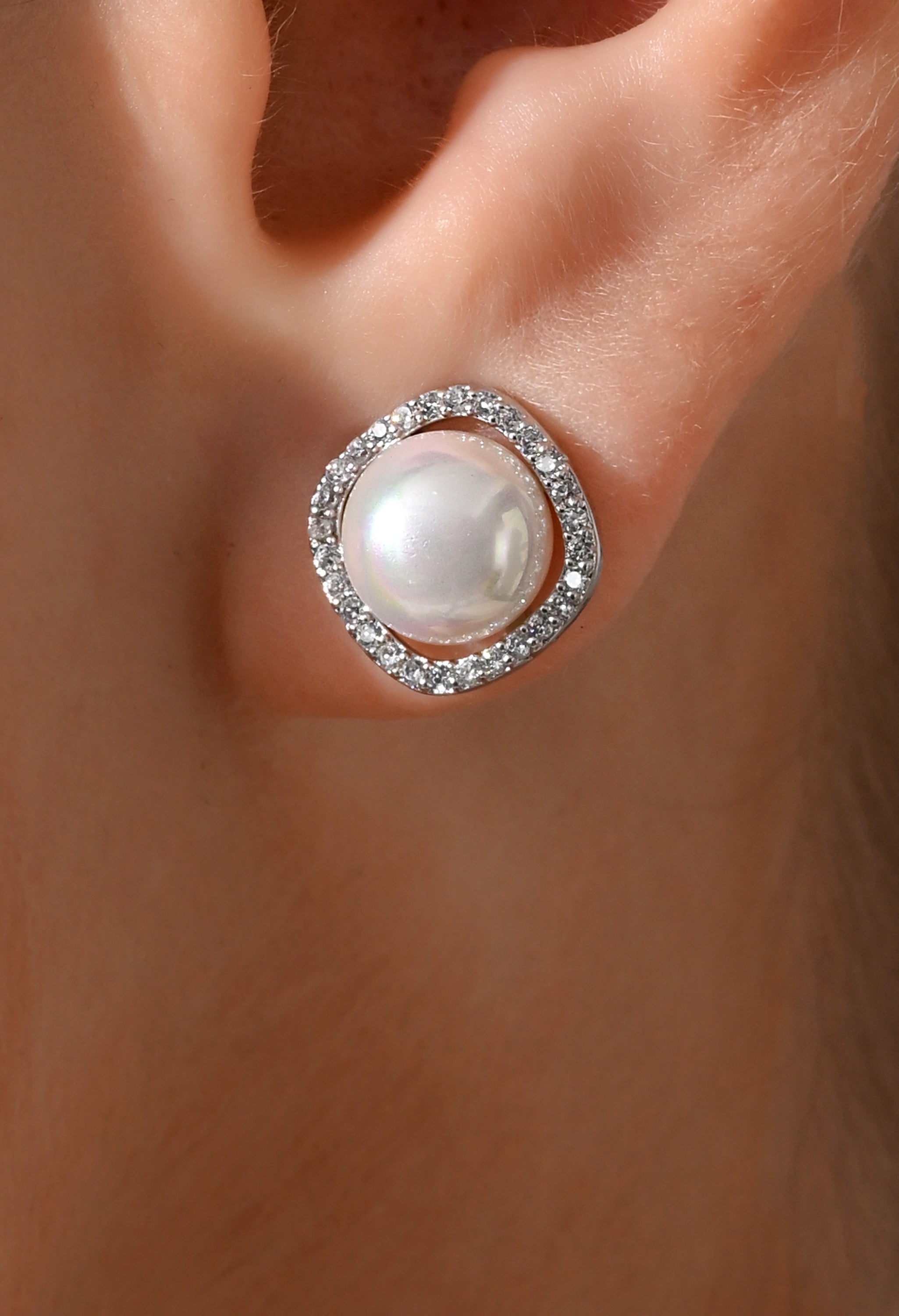 Lustrous Pearl Halo Studs