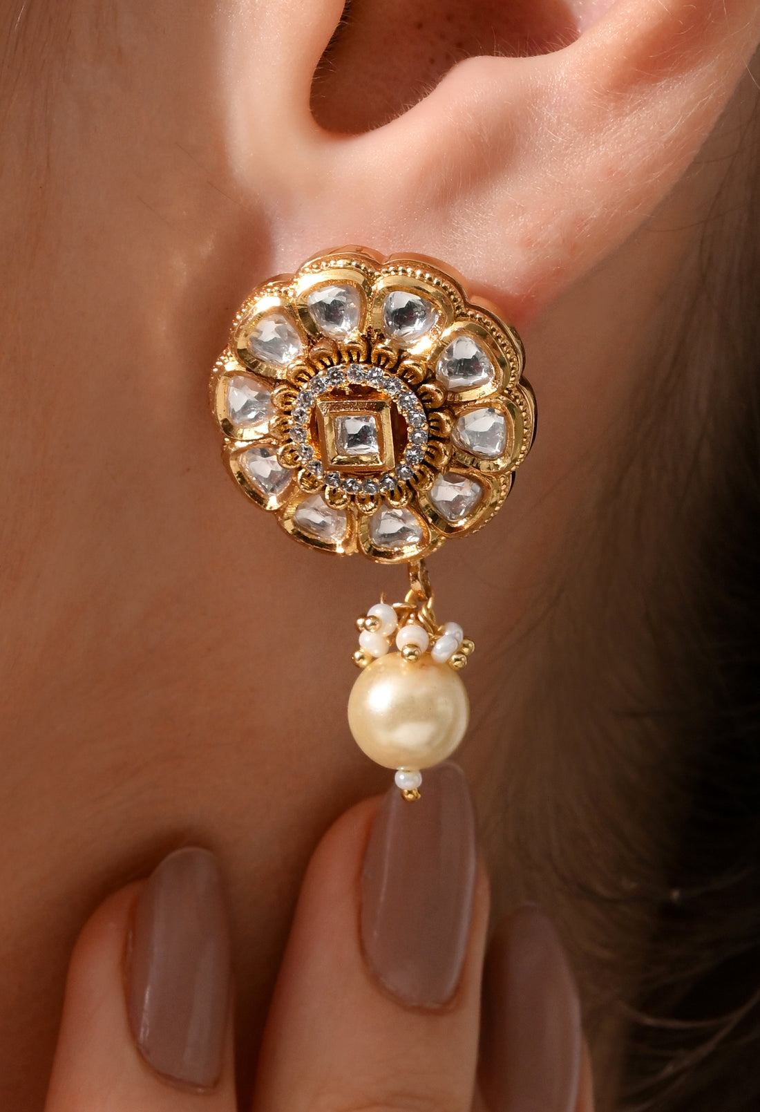 Royal Kundan Pearl Drop Earrings