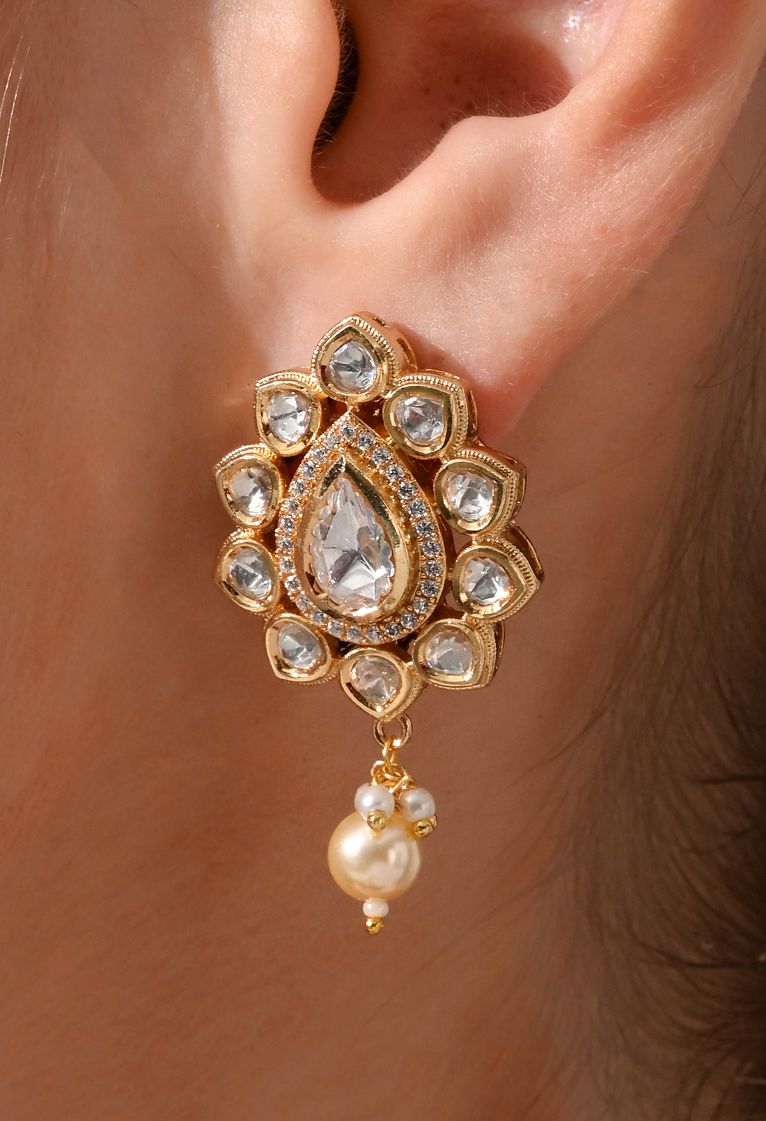 Majestic Kundan Pearl Drop Earrings