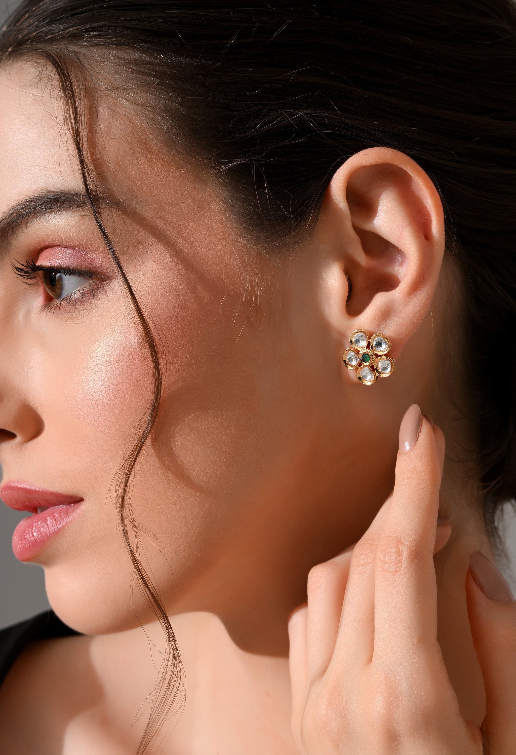 Emerald Bloom Kundan Studs