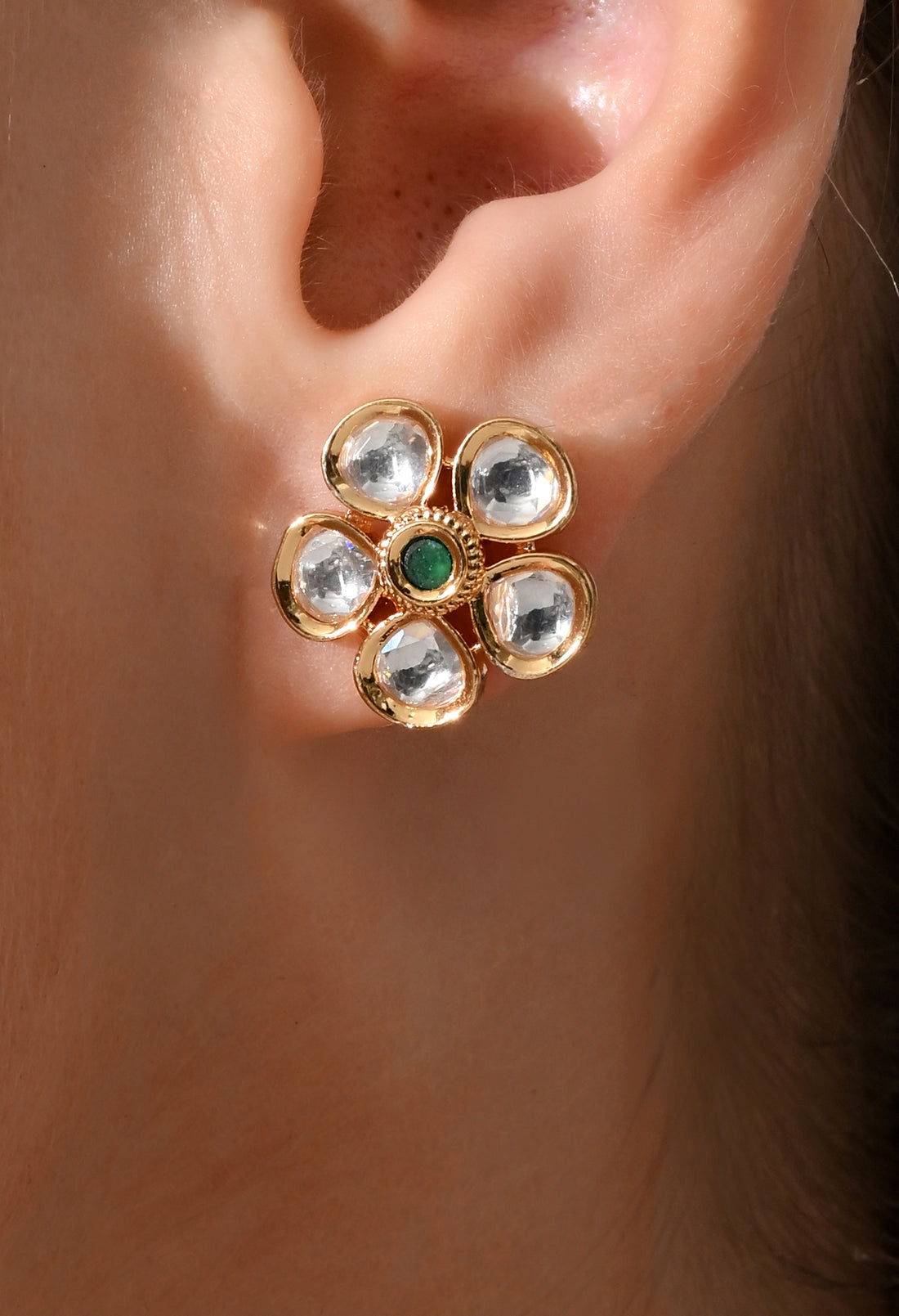 Emerald Bloom Kundan Studs