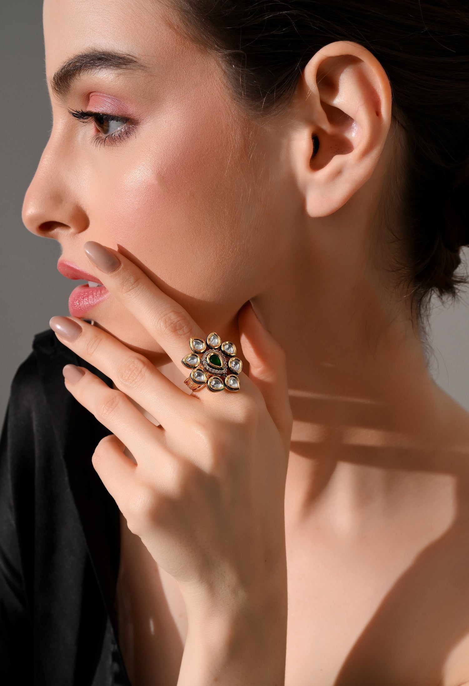 Emerald Grace Kundan Statement Ring