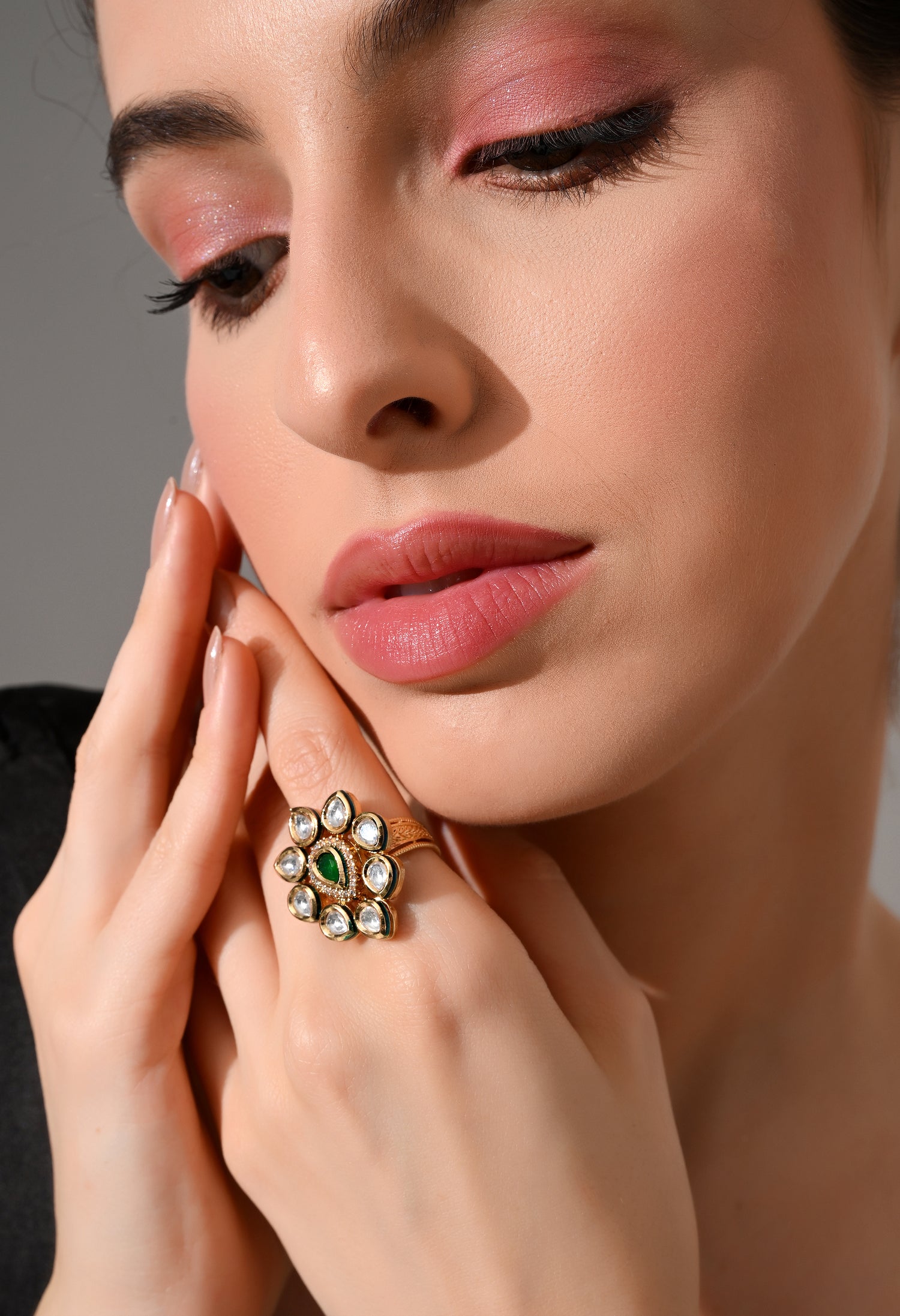 Emerald Grace Kundan Statement Ring