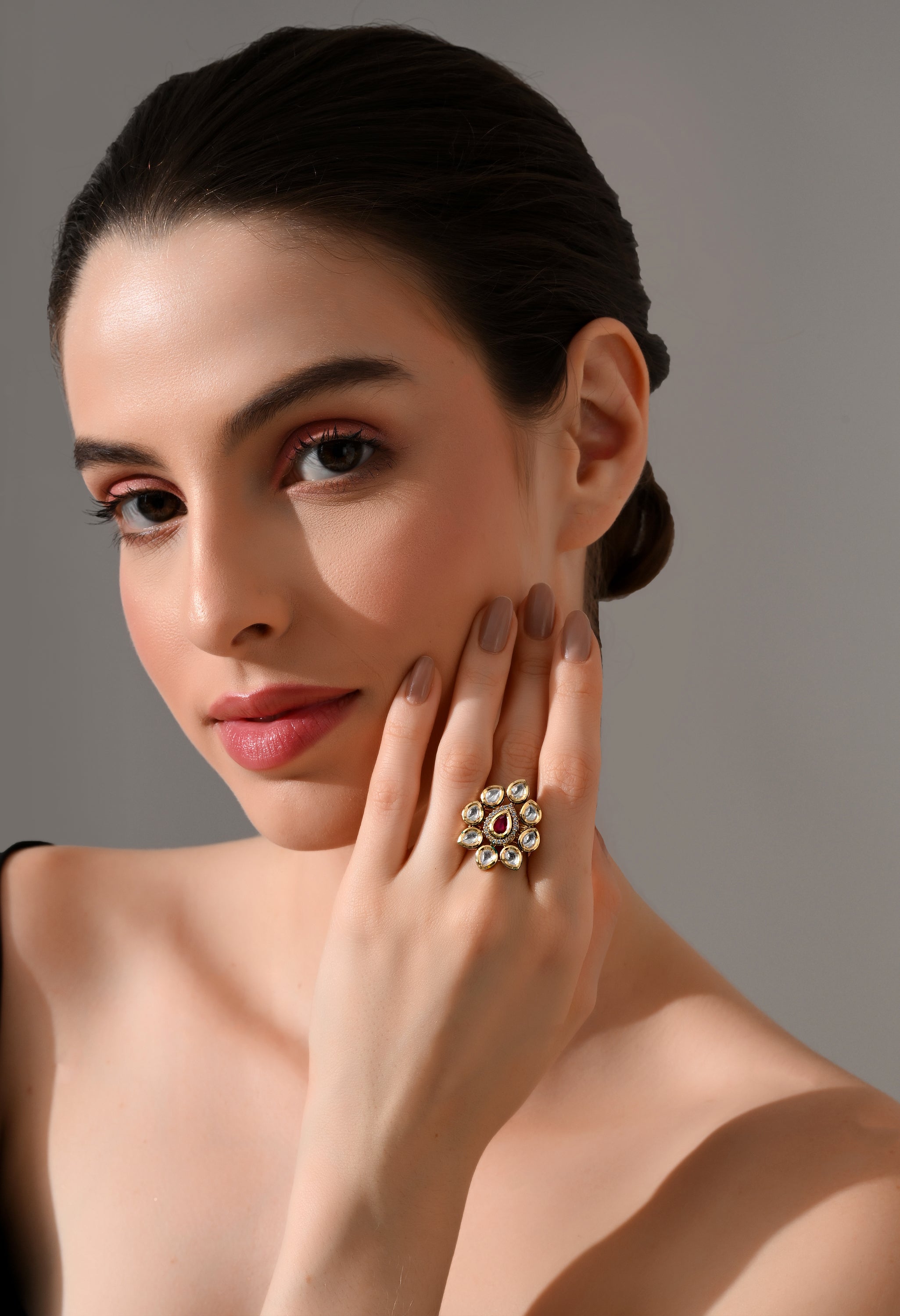 Royal Ruby Blossom Kundan Ring