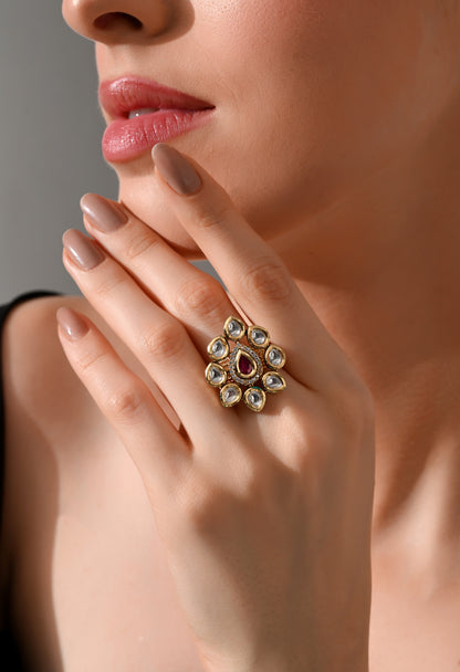 Royal Ruby Blossom Kundan Ring