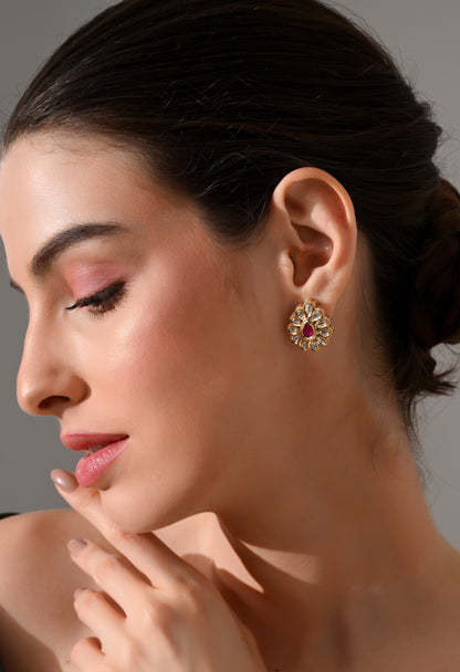 Ruby Radiance Kundan Stud Earrings