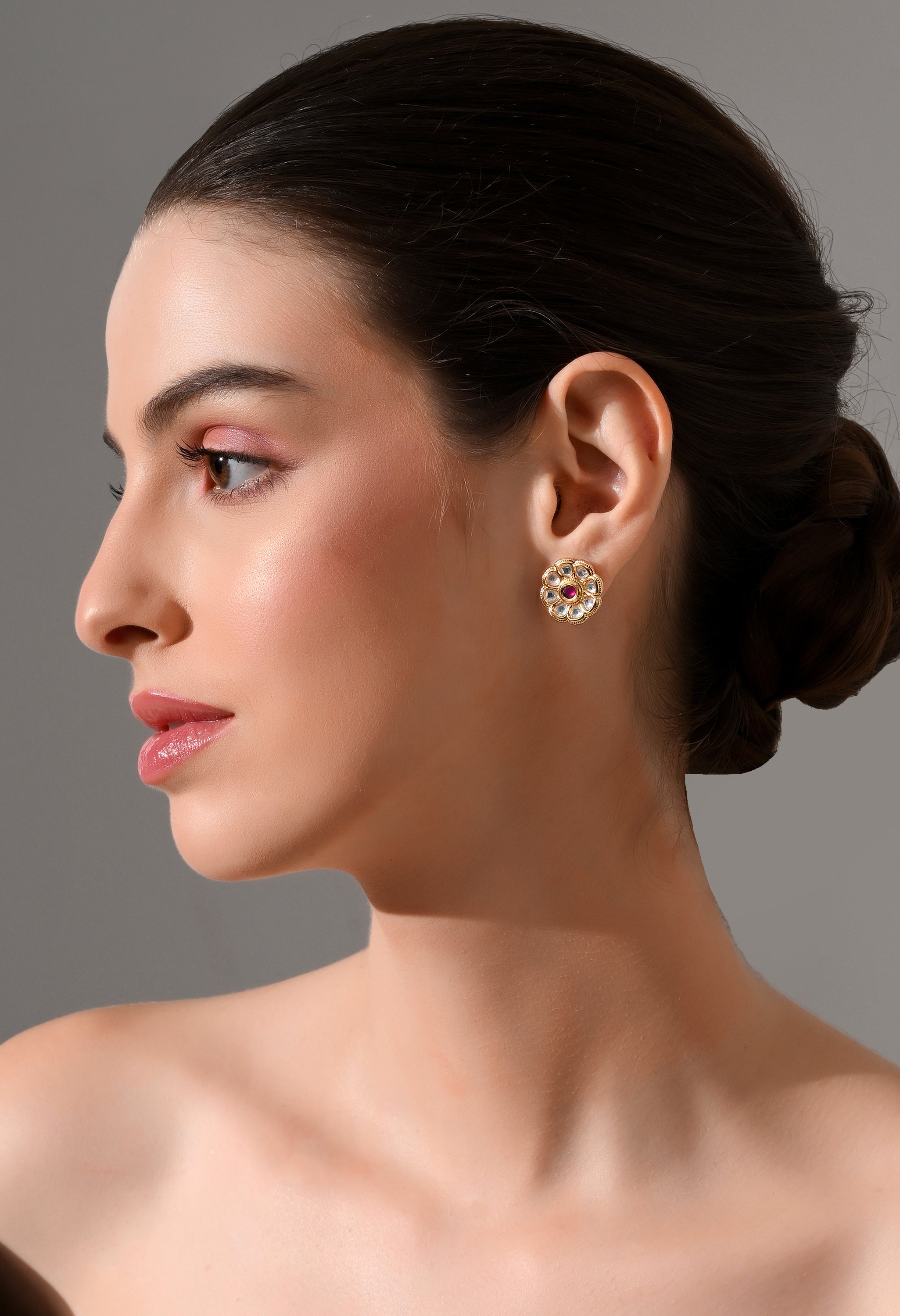 Blossom Ruby Glow Kundan Stud Earrings