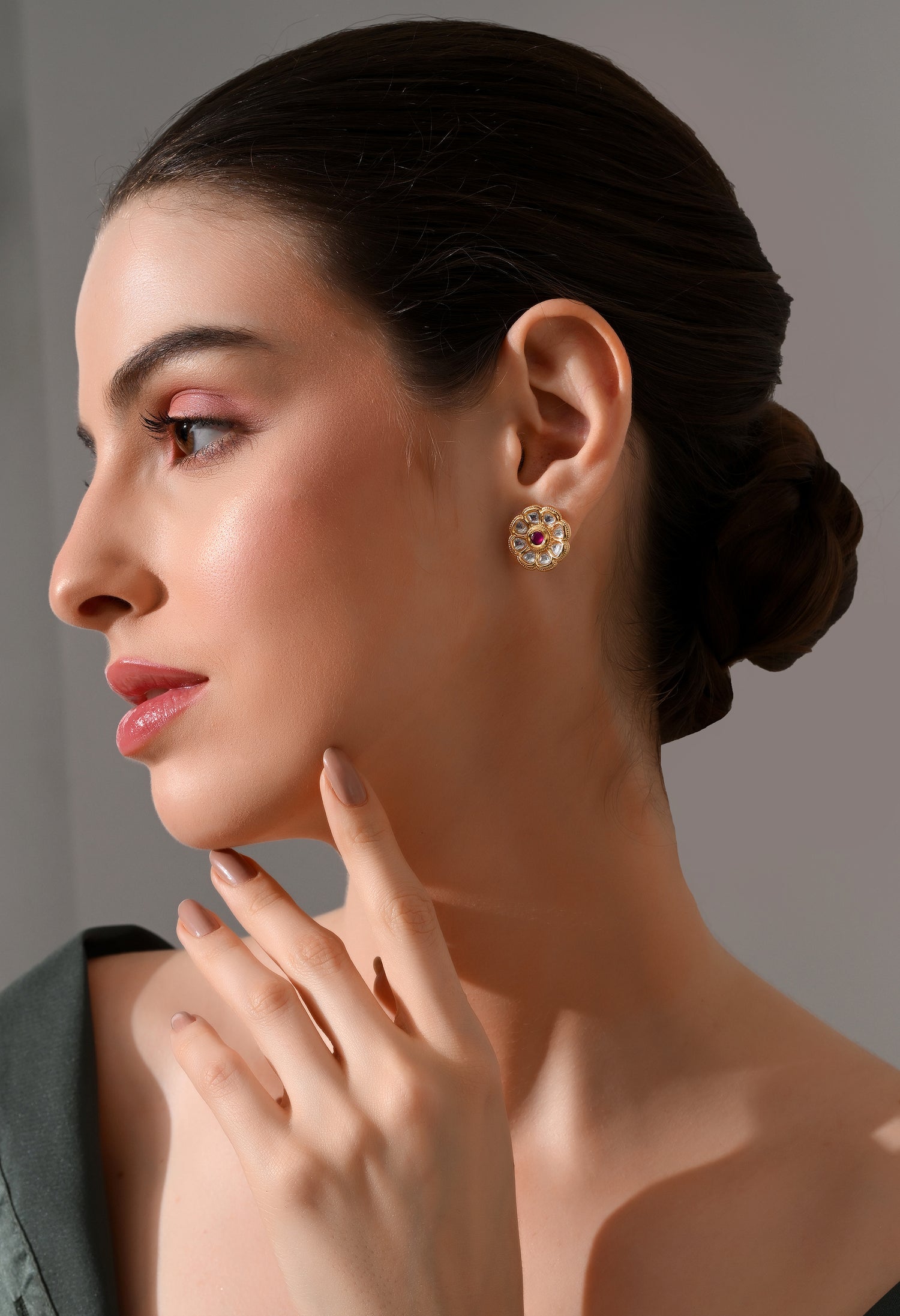 Blossom Ruby Glow Kundan Stud Earrings