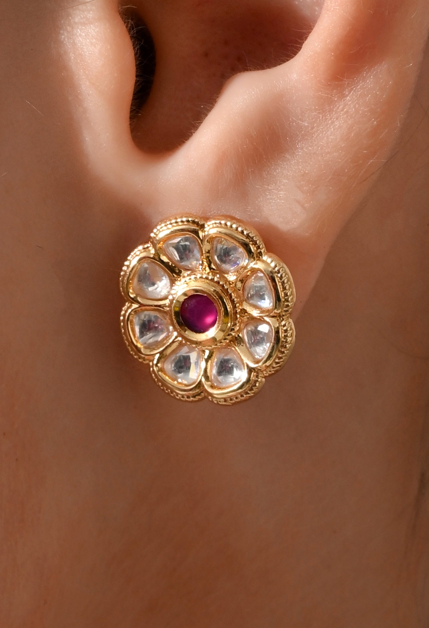 Blossom Ruby Glow Kundan Stud Earrings