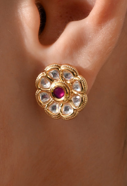 Blossom Ruby Glow Kundan Stud Earrings