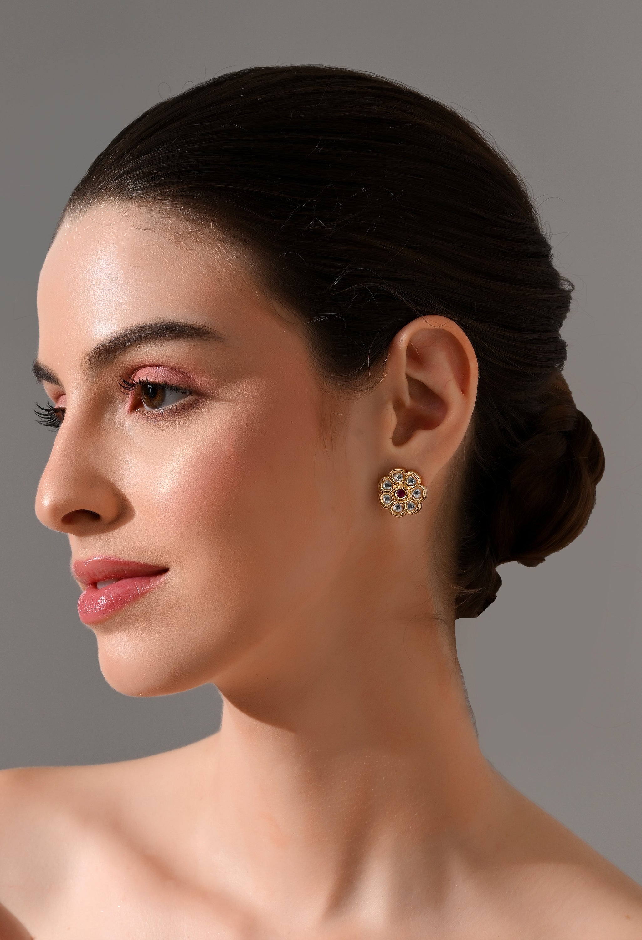 Royal Ruby Bloom Kundan Stud Earrings