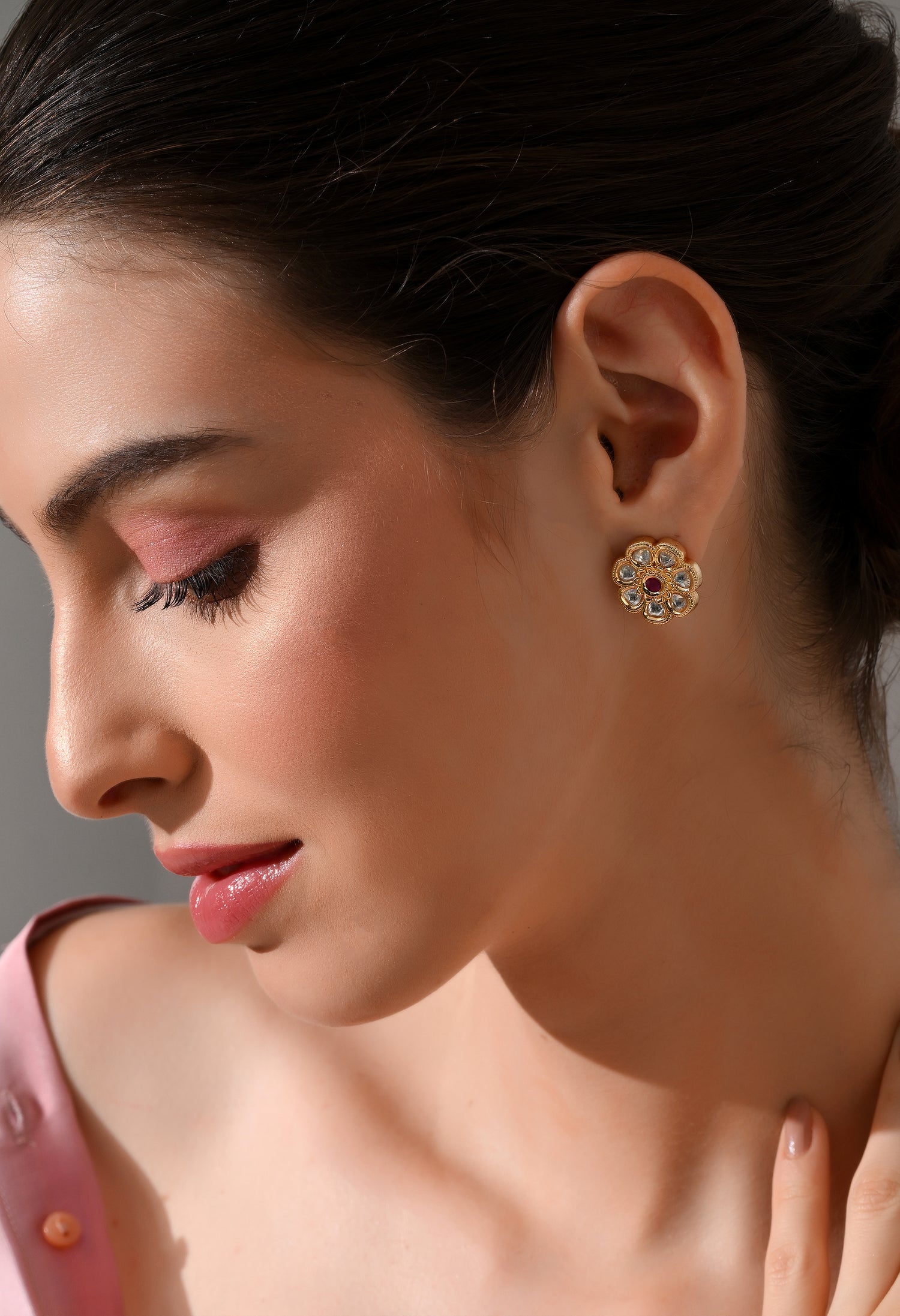 Royal Ruby Bloom Kundan Stud Earrings