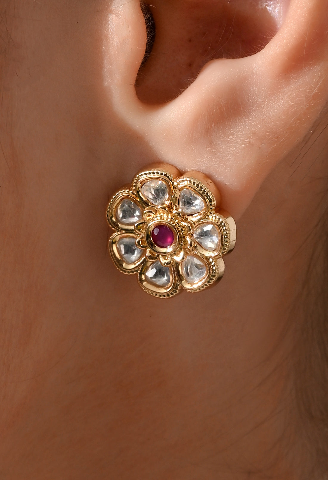 Royal Ruby Bloom Kundan Stud Earrings