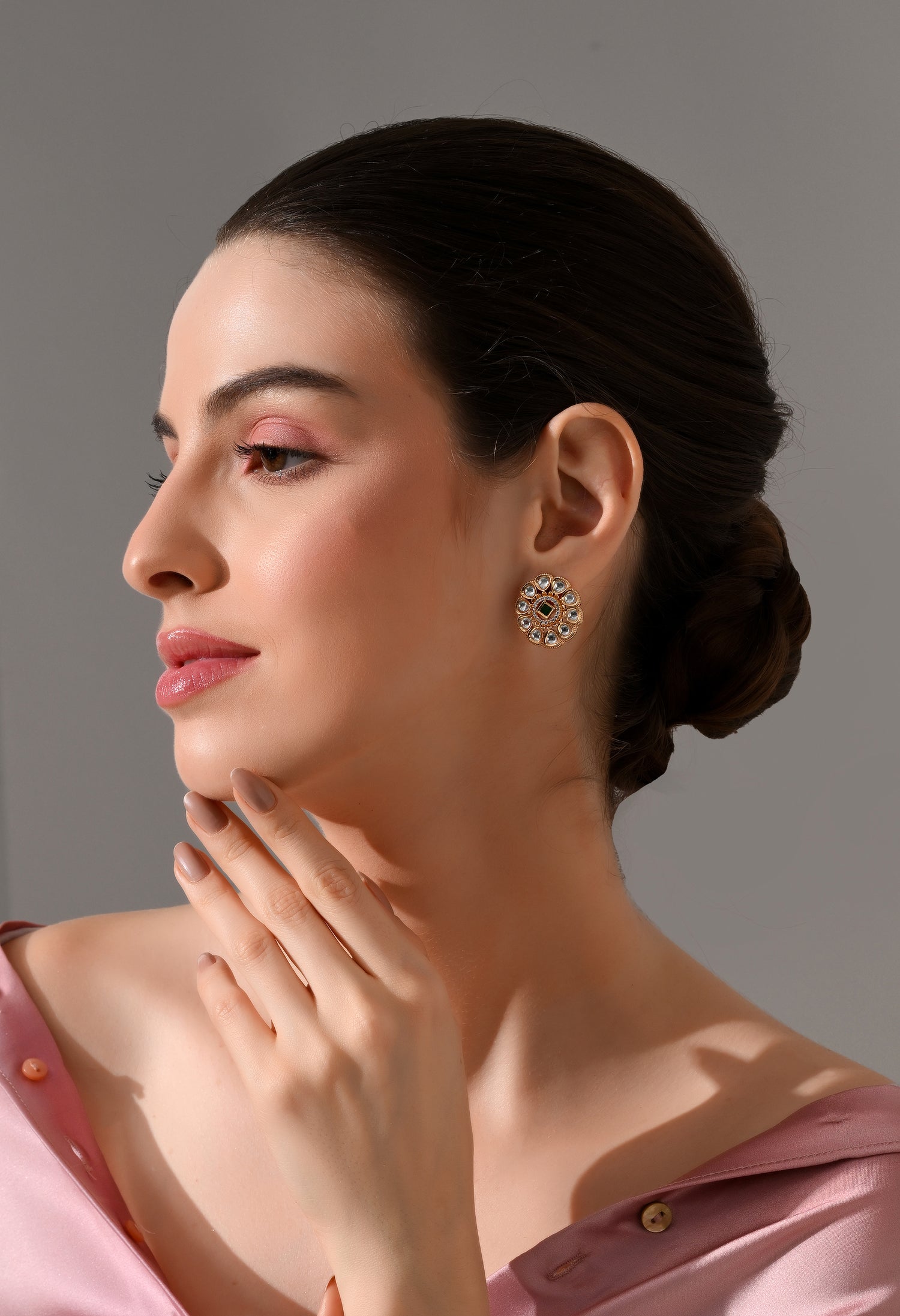 Emerald Bloom Kundan Stud Earrings