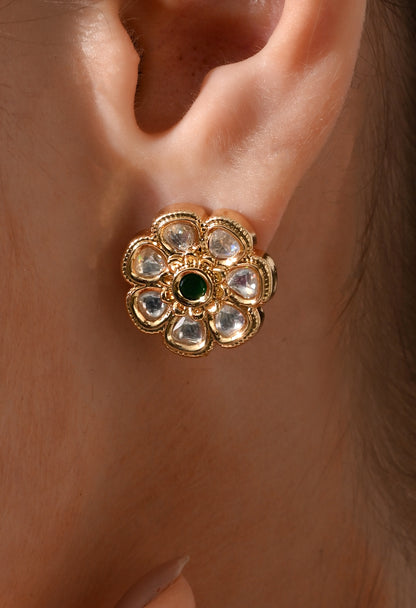 Emerald Glow Floral Kundan Stud Earrings