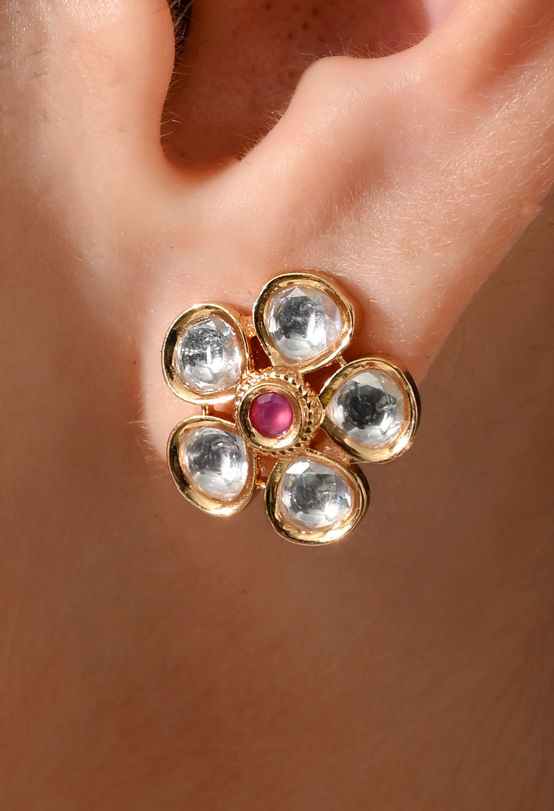 Ruby Bloom Kundan Stud Earrings