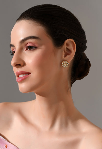Ethereal Glow Kundan Flower Stud Earrings