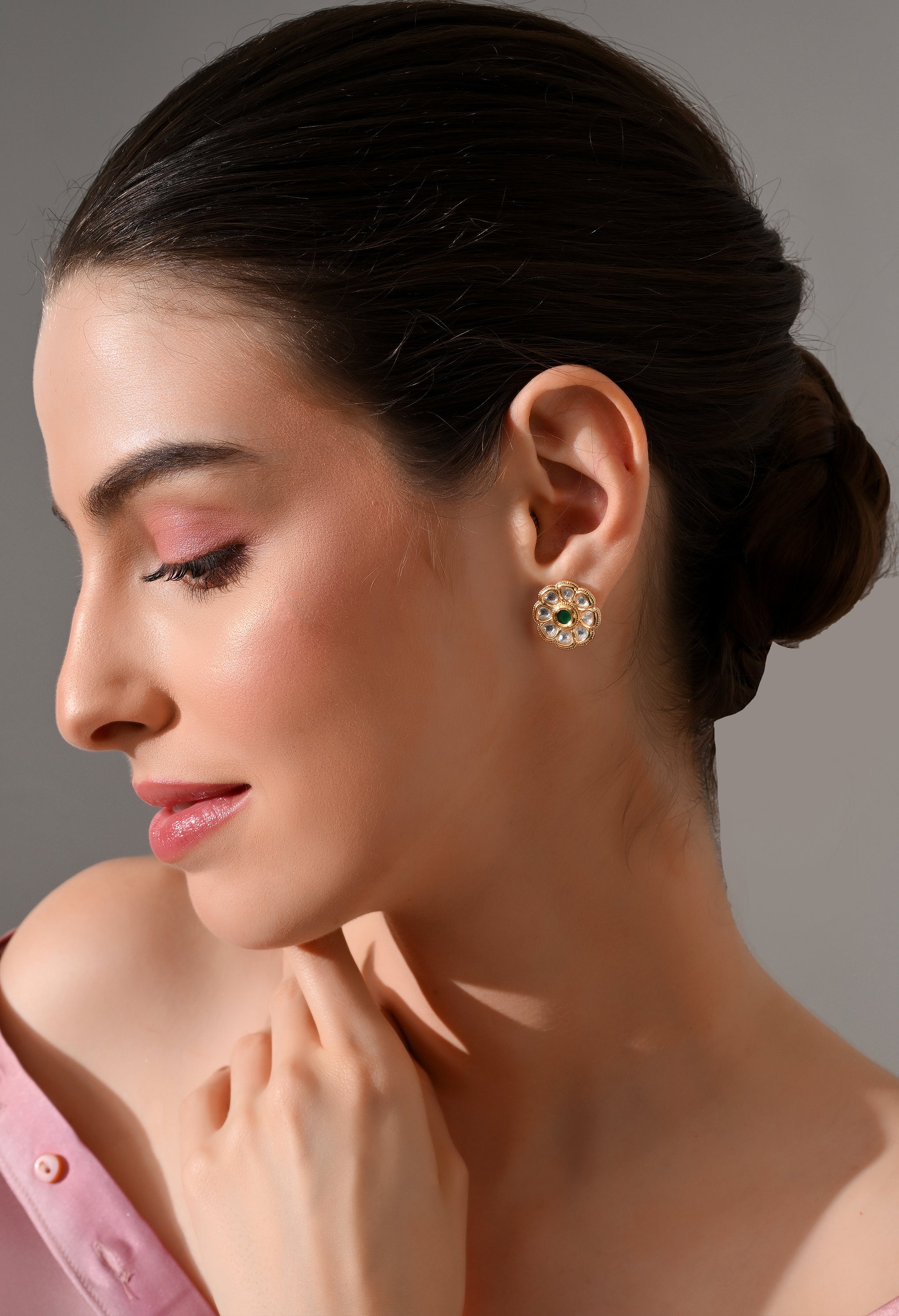 Emerald Bloom Kundan Stud Earrings