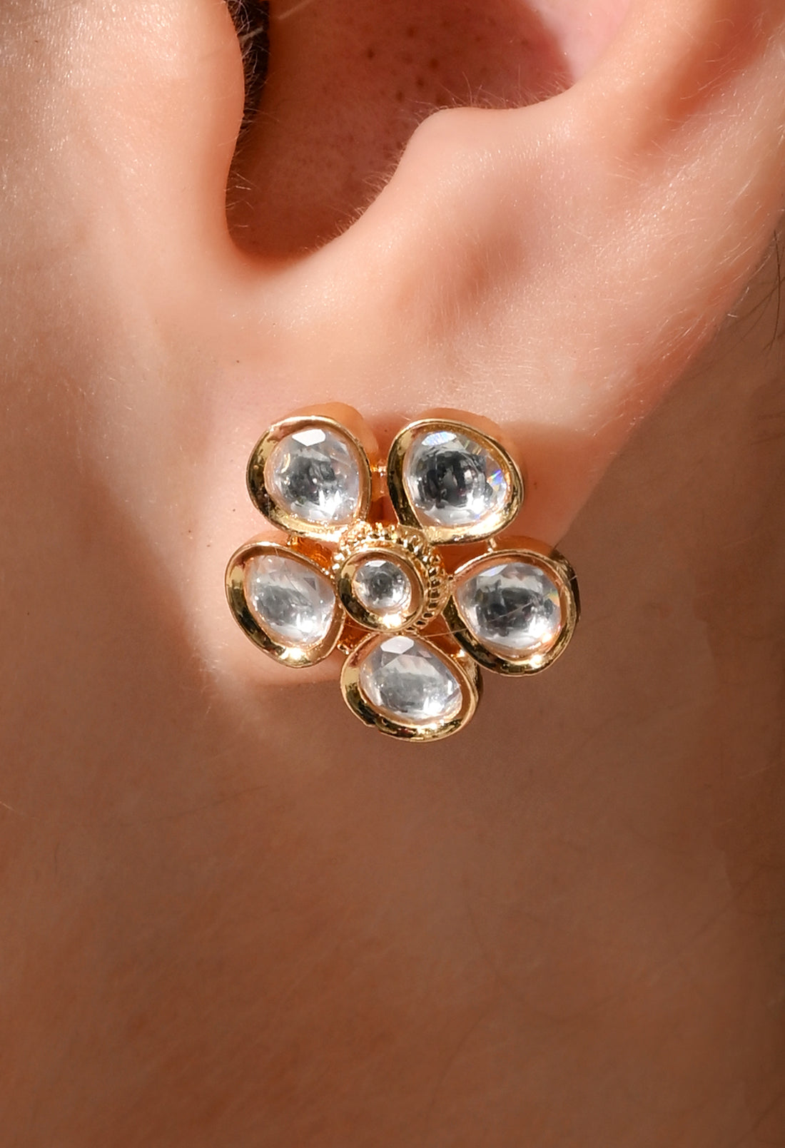 Crystal Bloom Kundan Stud Earrings