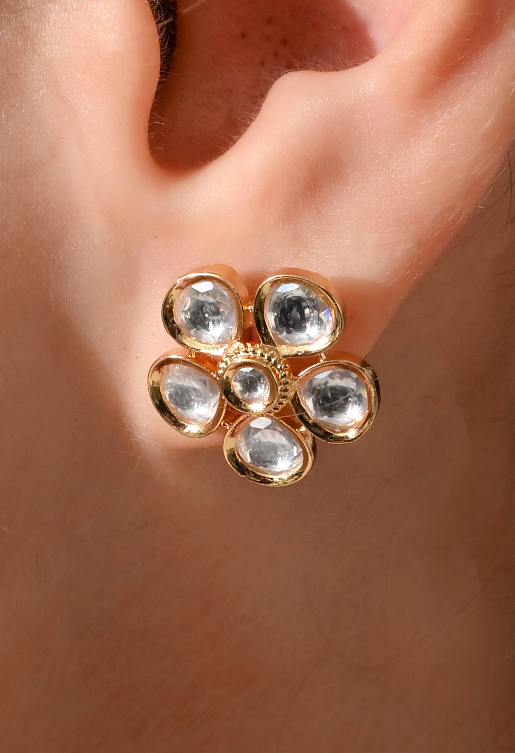 Crystal Bloom Kundan Stud Earrings