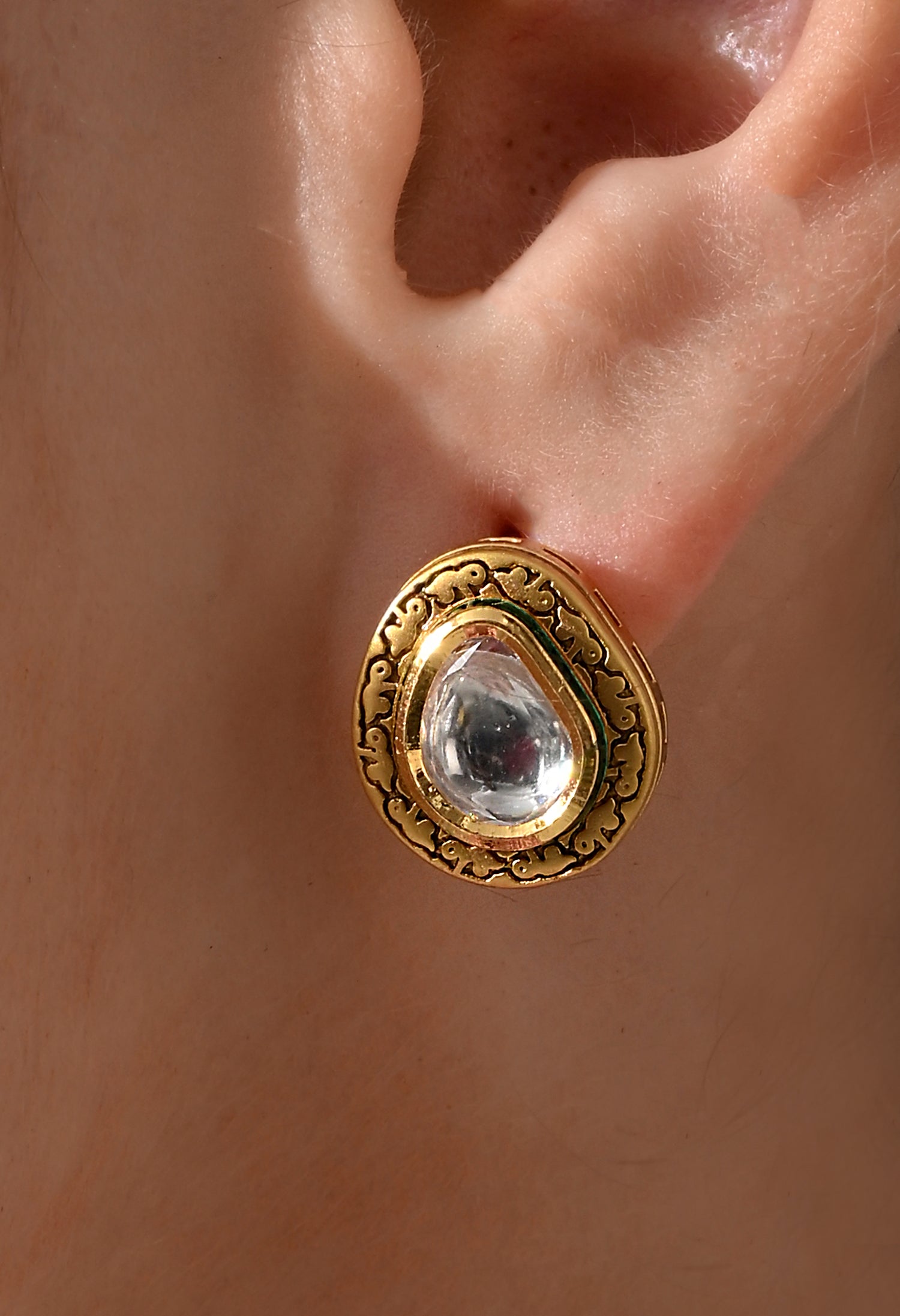 Heritage Teardrop Kundan Stud Earrings