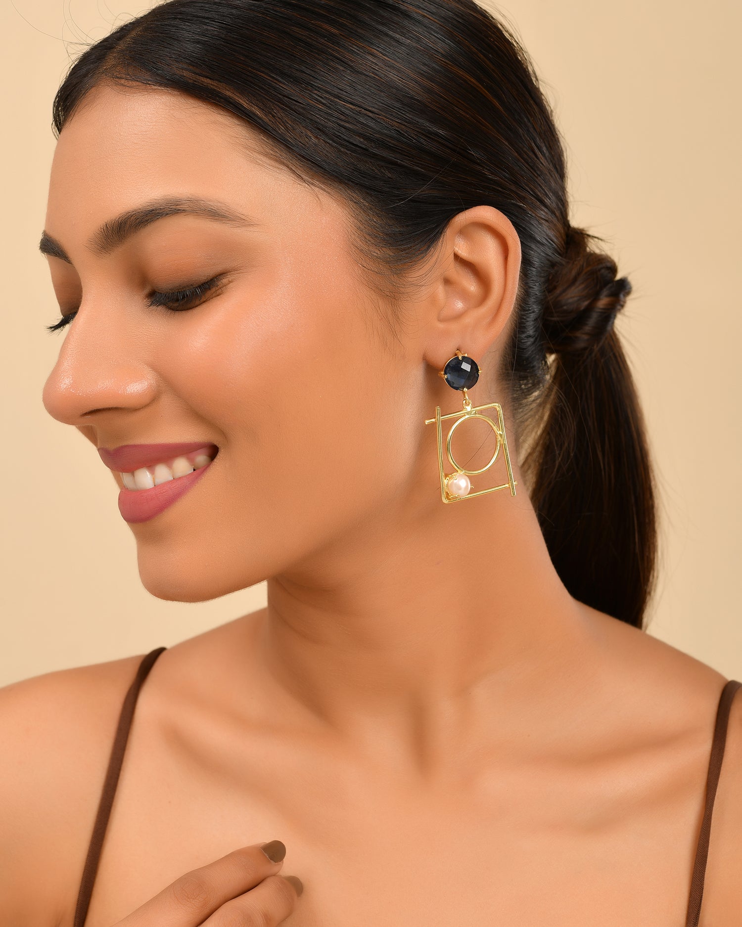 Geometric Pearl Drop Earrings