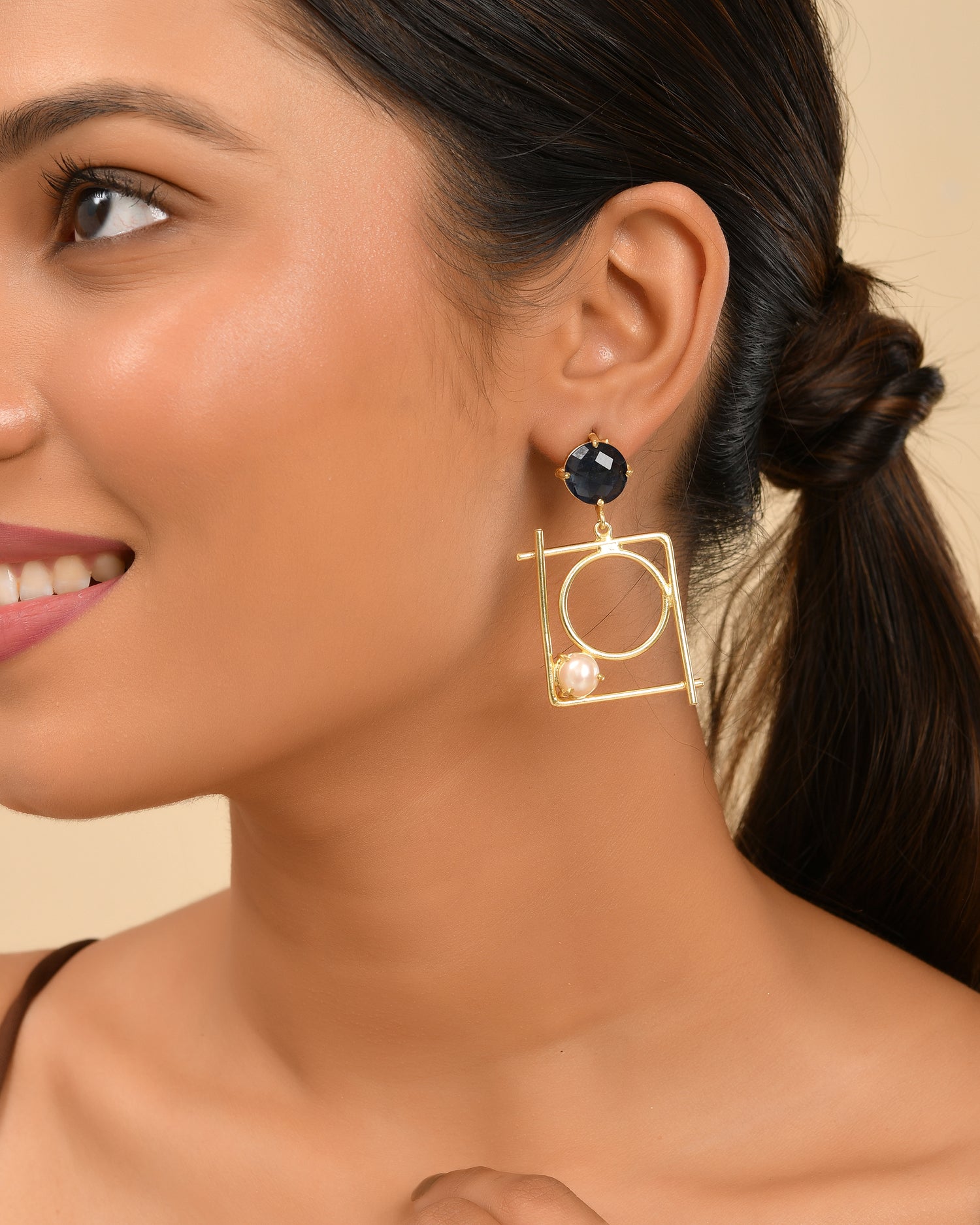 Geometric Pearl Drop Earrings