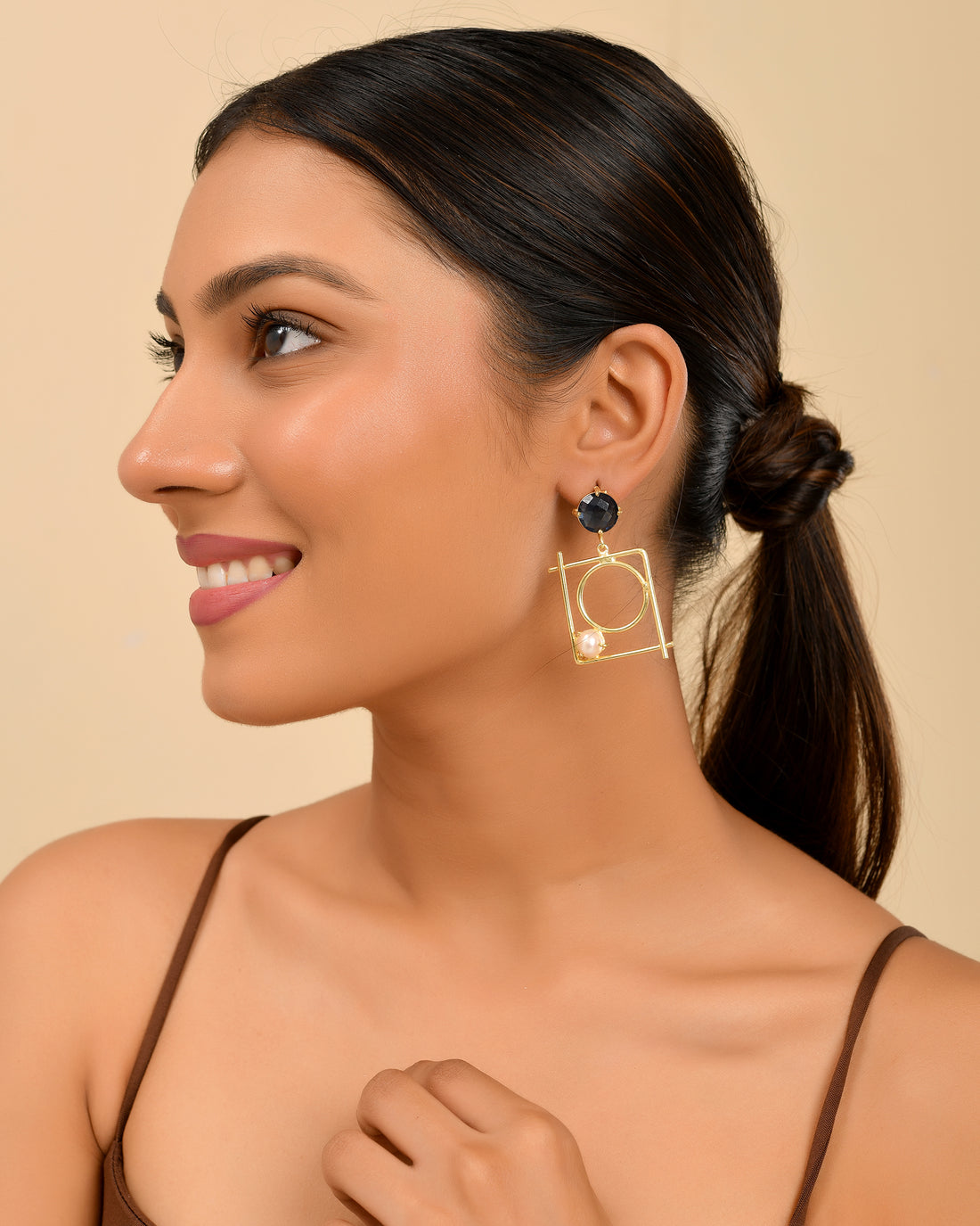 Geometric Pearl Drop Earrings