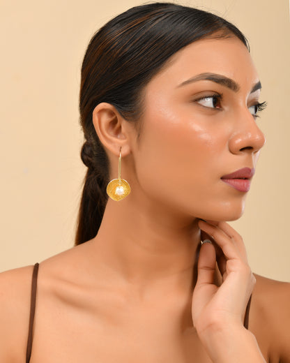 Textured Gold Pearl Drop Earrings