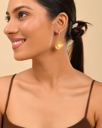 Textured Gold Pearl Drop Earrings