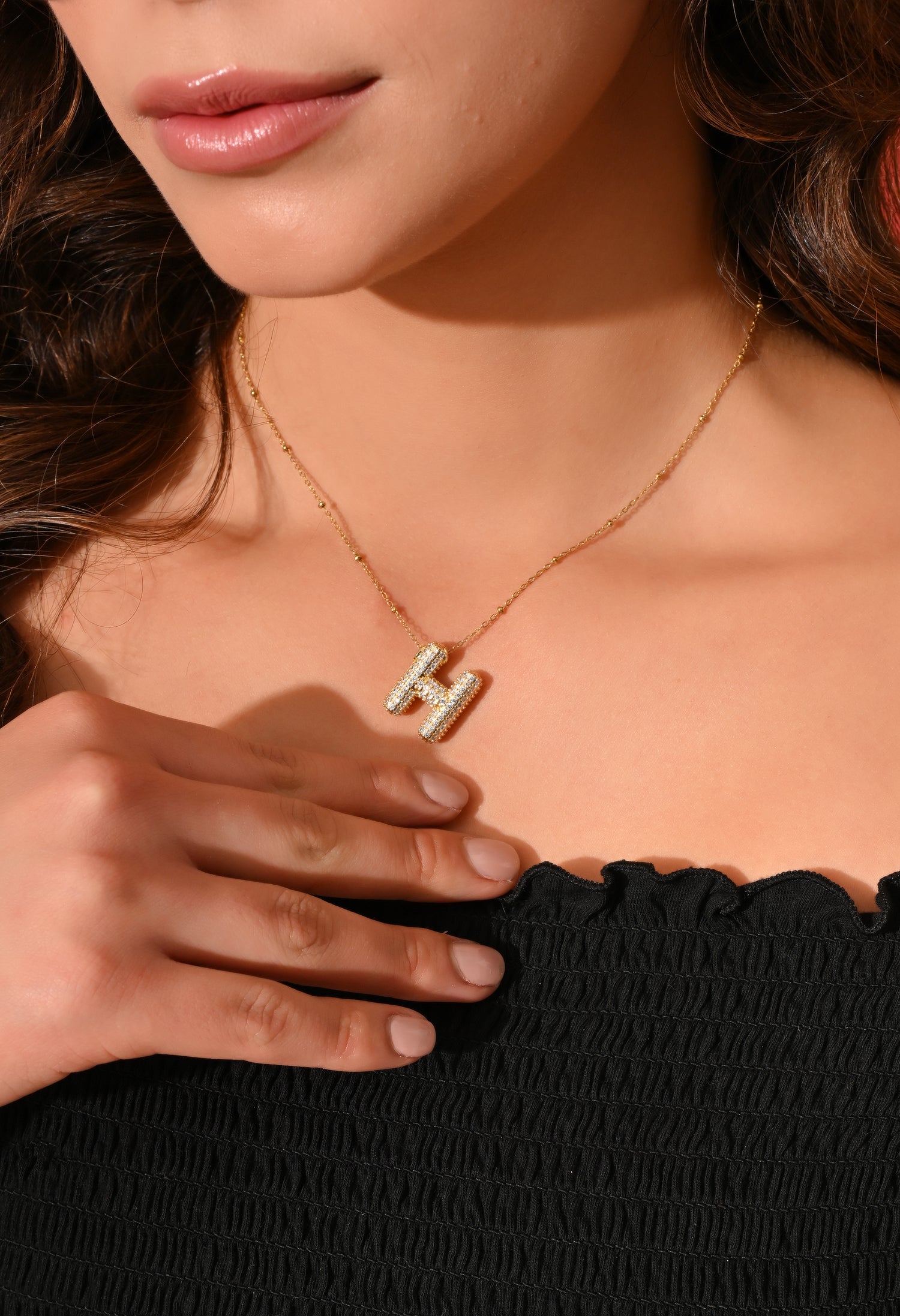 Crystal (H) Initial Pendant Necklace