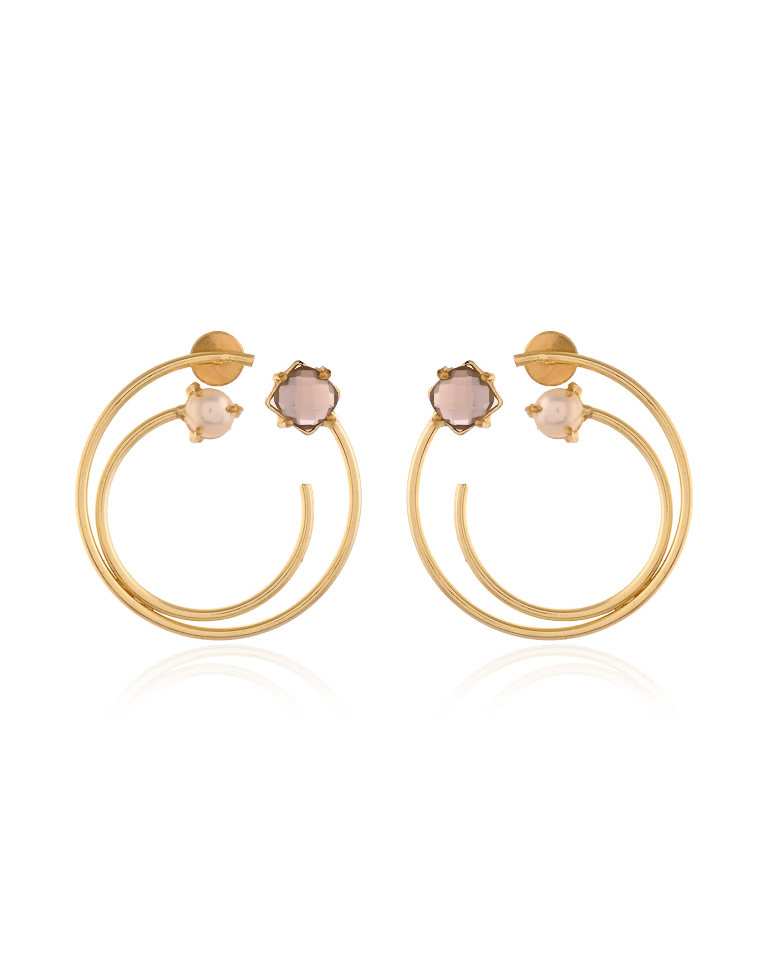 Dual Hoop Pearl Stud Earrings