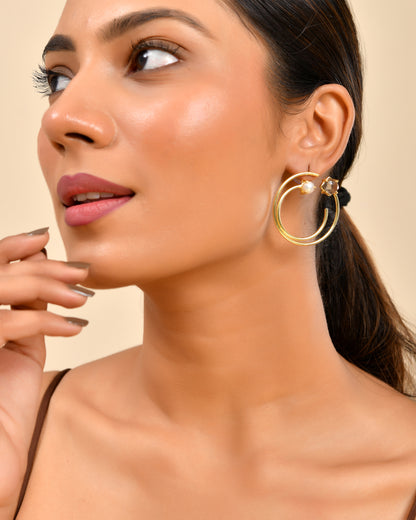 Dual Hoop Pearl Stud Earrings