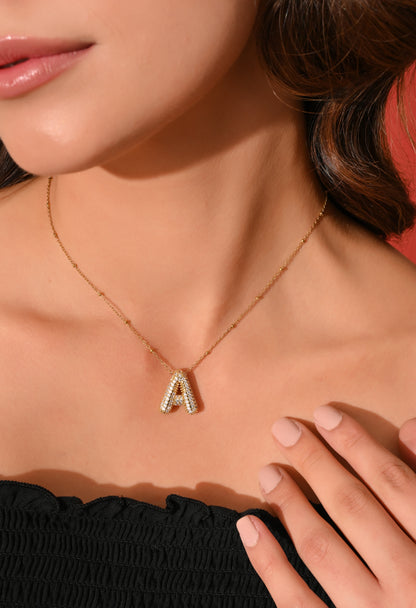 Crystal (A) Initial Pendant Necklace