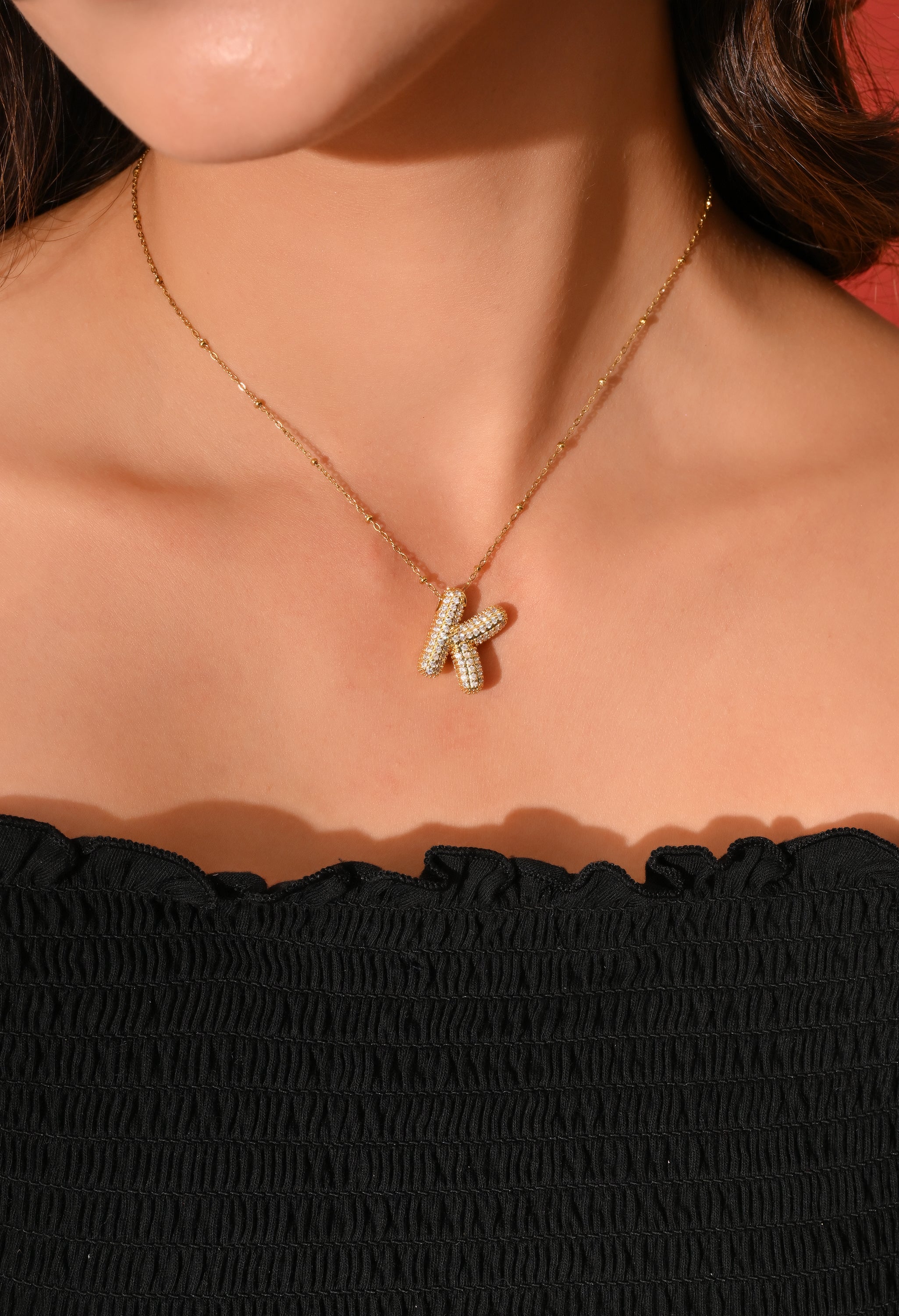 Crystal (K) Initial Pendant Necklace