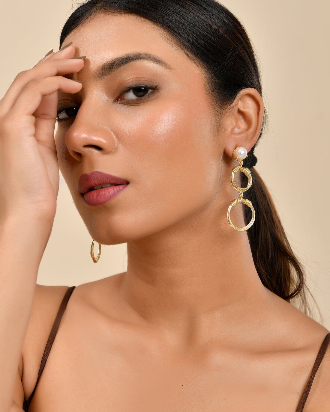 Pearl Double Hoop Drop Earrings
