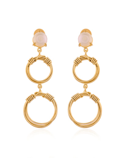 Pearl Double Hoop Drop Earrings