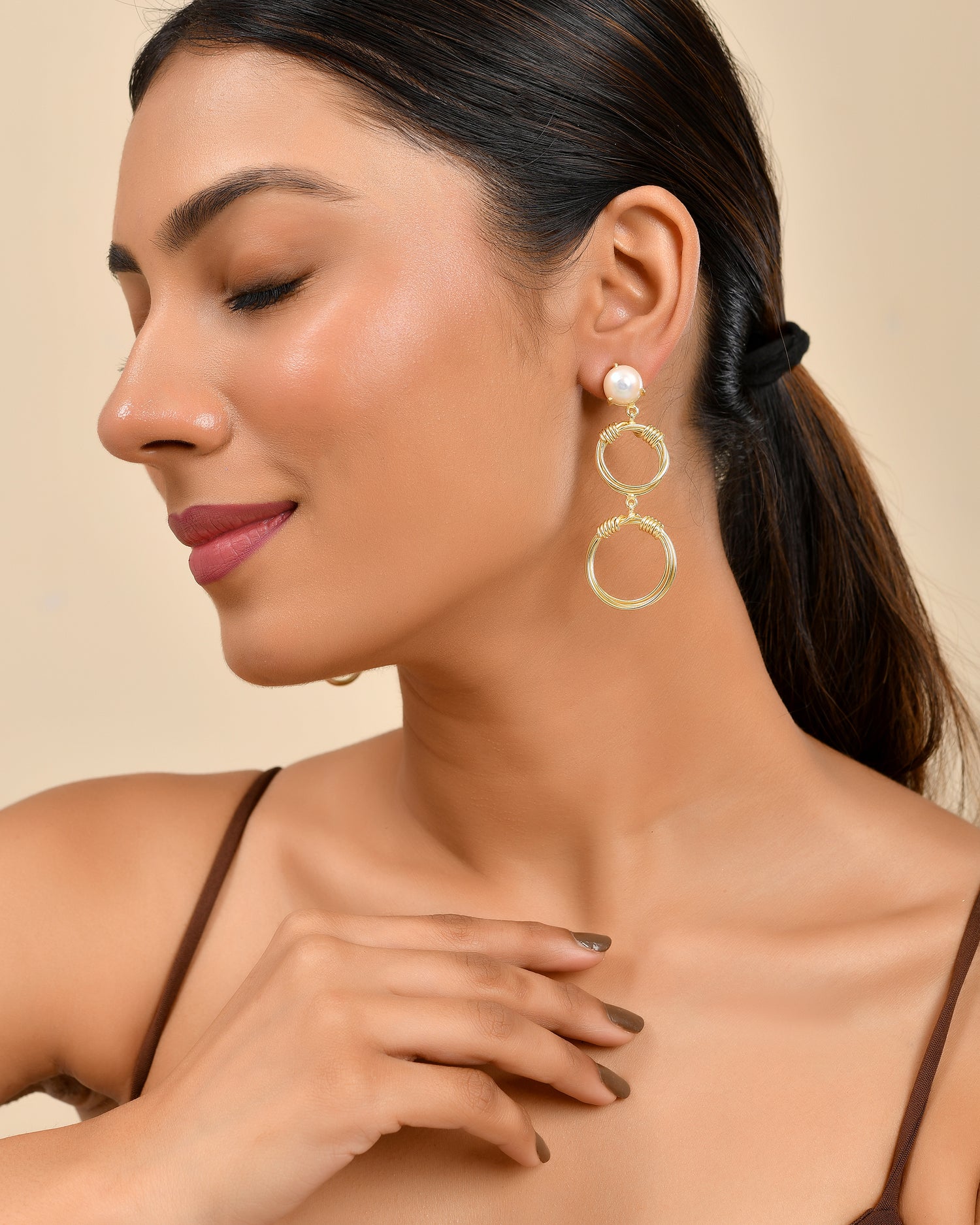 Pearl Double Hoop Drop Earrings